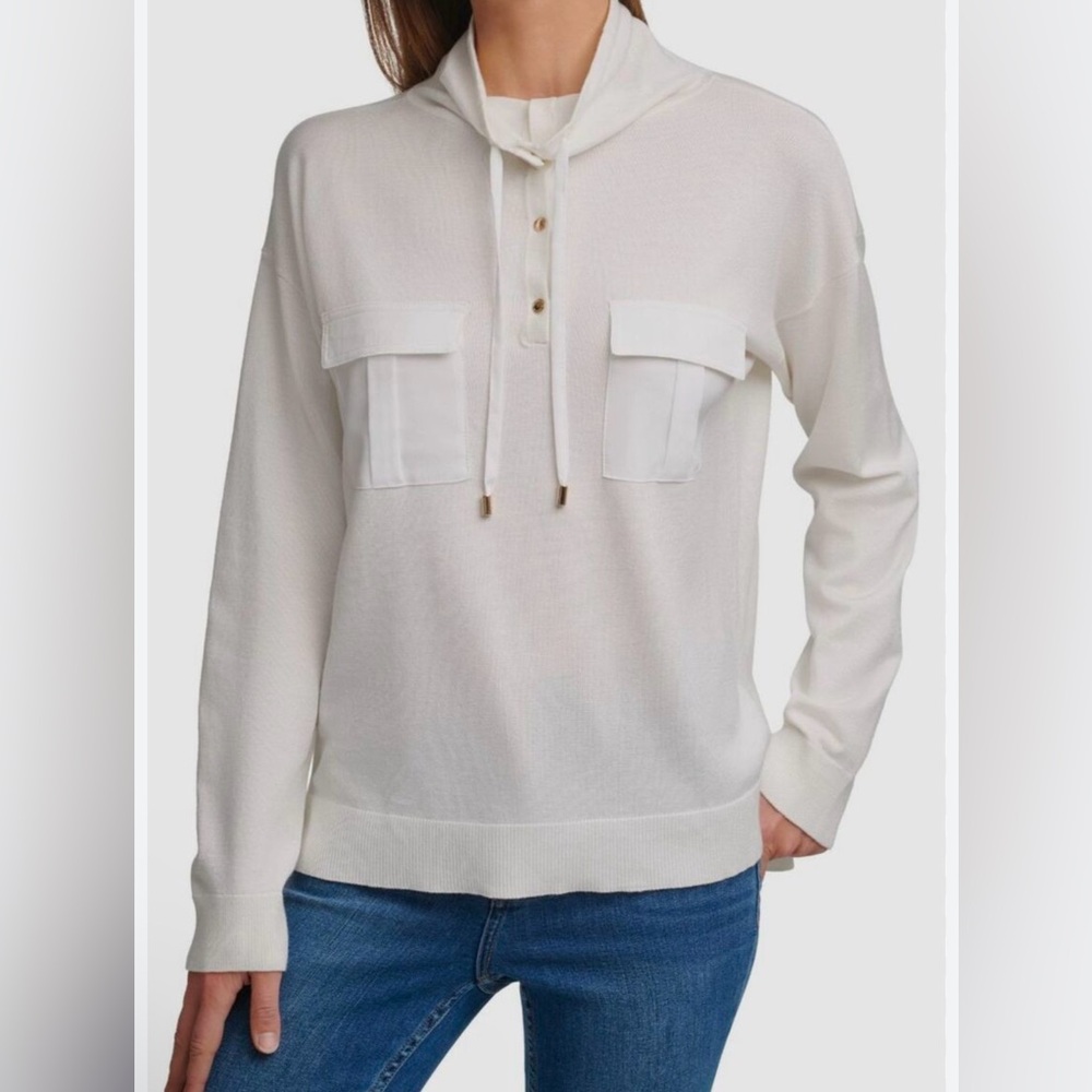 Calvin Klein Women's White  Long Sleeves‎ Funnel Neck Sweater Size L